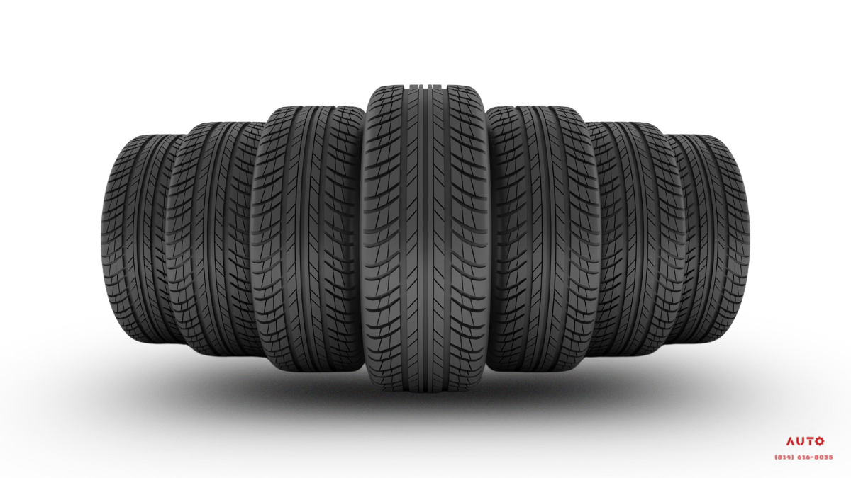 A set of brand-new all-season tires available for professional tire replacement at VLG Auto Service in Erie, PA.